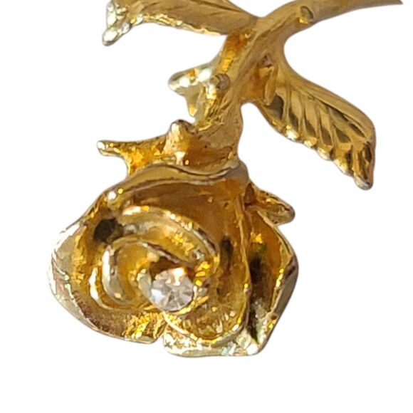 Vintage Rose Signed D.M. David Monn Gold Tone Flower Crystal Brooch Pin - Picture 2 of 5